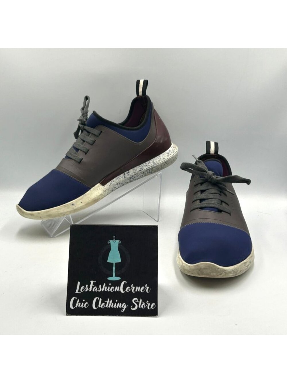 Bally Men's Navy Neoprene Brown Leather Avro Casual Low-top Sneakers Sz 11 3695